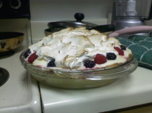 Lime and Blackberry Meringue Pie