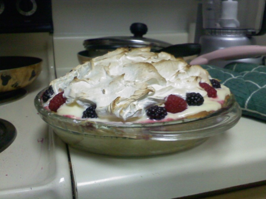 Lime and Blackberry Meringue Pie