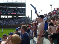 Shirtless bleacher bums