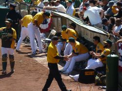 The A’s bullpen just after finishing a rendition of Call Me&nbsp;Maybe